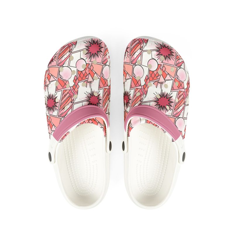 Pink Geometric Floral EVA Foam Clogs — Comfortable All-Over Print Garden Shoes