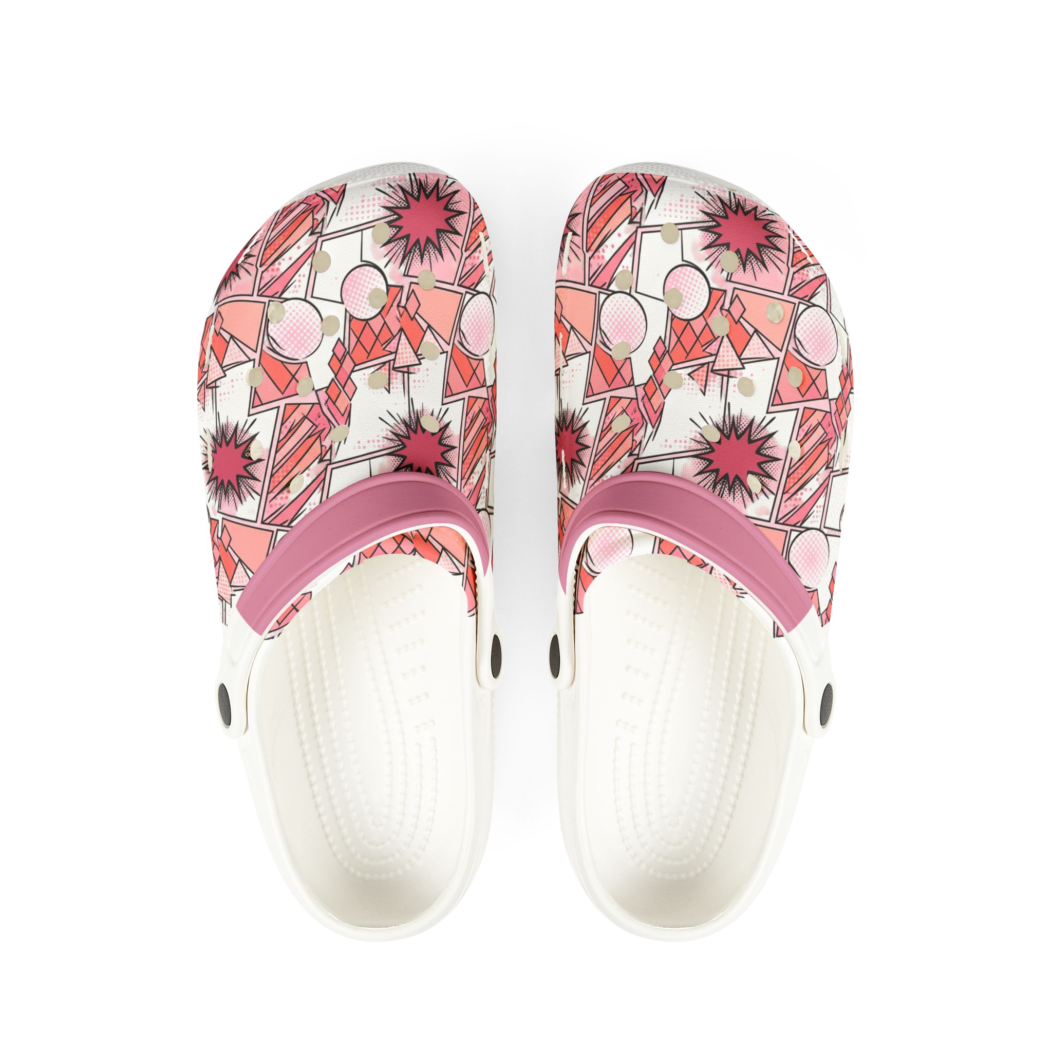 Pink Geometric Floral EVA Foam Clogs — Comfortable All-Over Print Garden Shoes