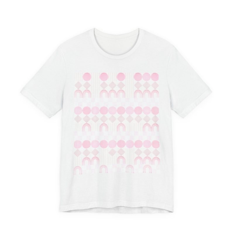Pink Geometric Pattern T-Shirt — Minimalist Pastel Grid Tee