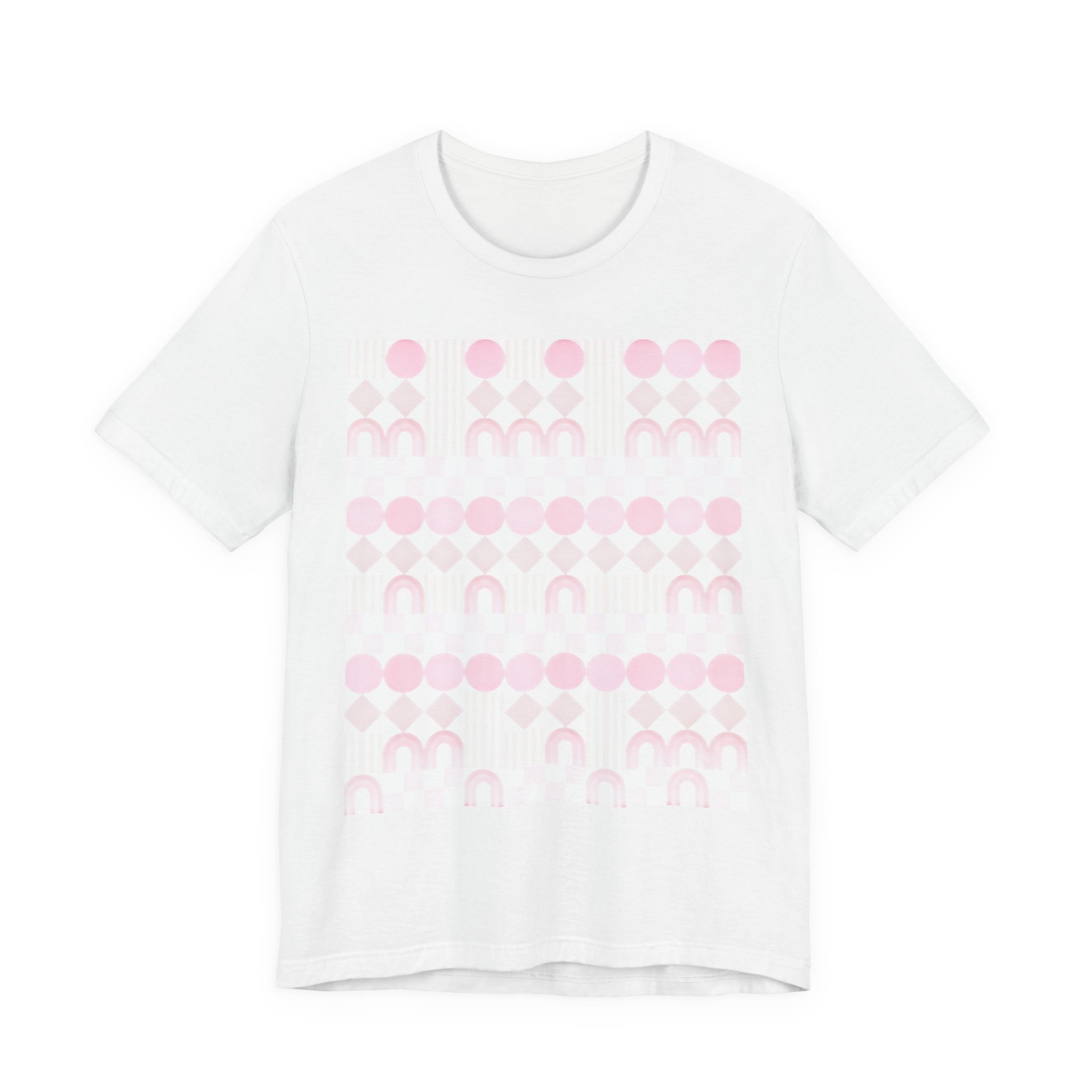 Pink Geometric Pattern T-Shirt — Minimalist Pastel Grid Tee